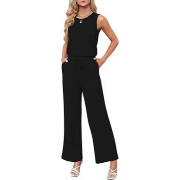 NWT Sarin Mathews Air Essentials Dark Gray Wide-Leg Jumpsuit Keyhole Back Casual - Picture 1 of 16